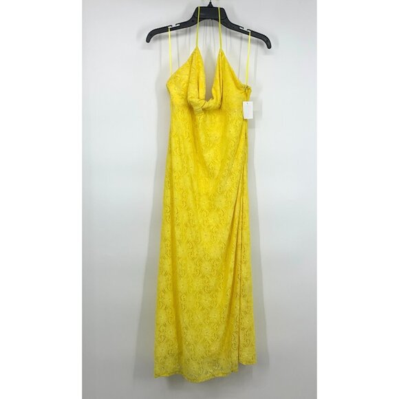 Revolve NSR Dress Midi Yellow Lace Floral Twist Front Sleeveless - Picture 2 of 16
